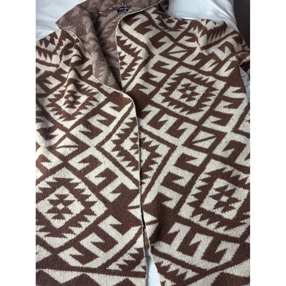 STEVE MADDEN Geometric Print Hooded Cardigan Sweater XXL Brown Cream - Picture 15 of 15